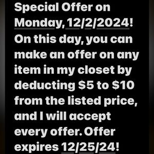 Special Offer on Monday, 12/2/2024!